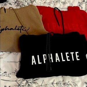 Alphalete Hoodies in Beige, Black, and Coral